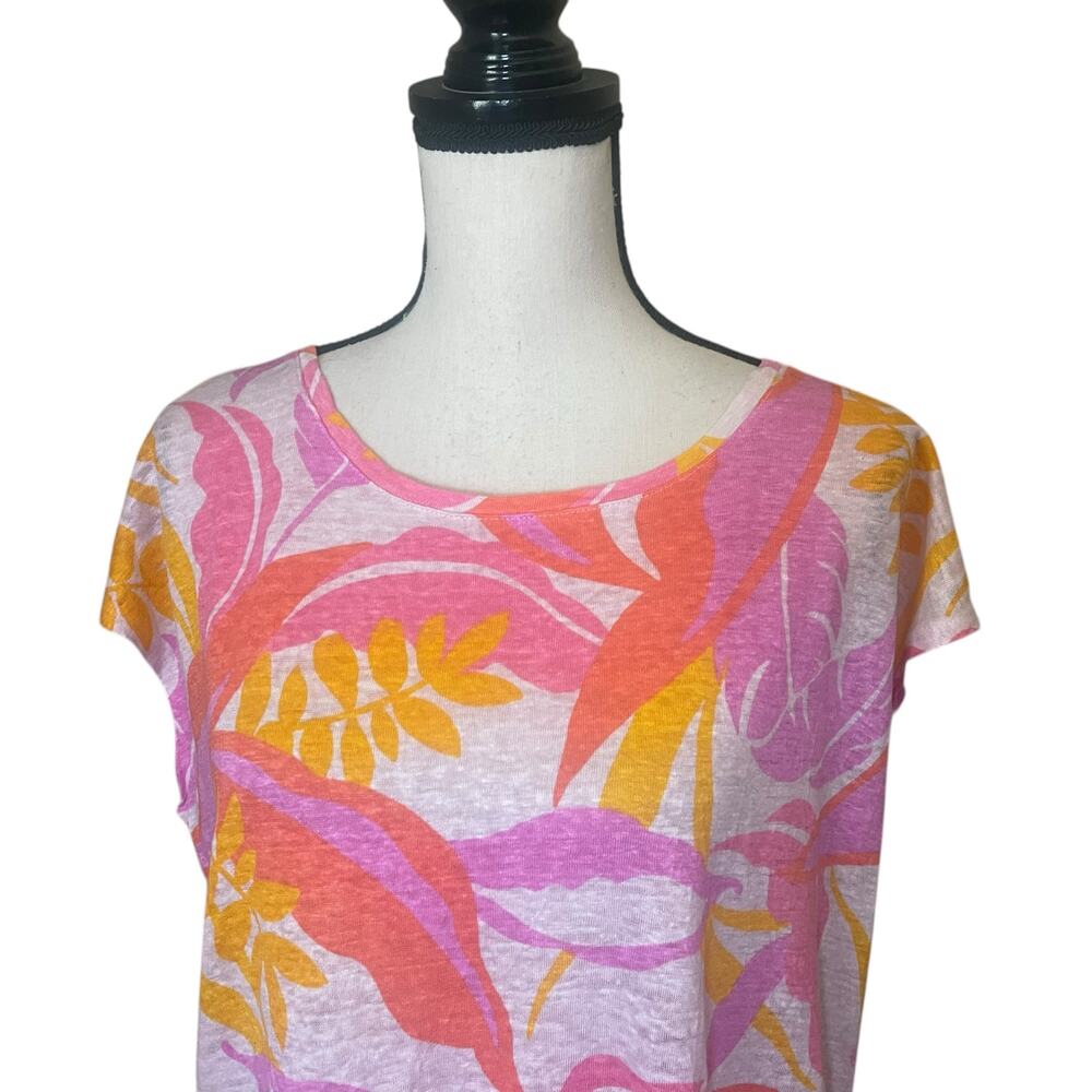 C&C California Top Womens XL 100% Linen Floral Tropical Colorful Resortwear - Picture 3 of 9
